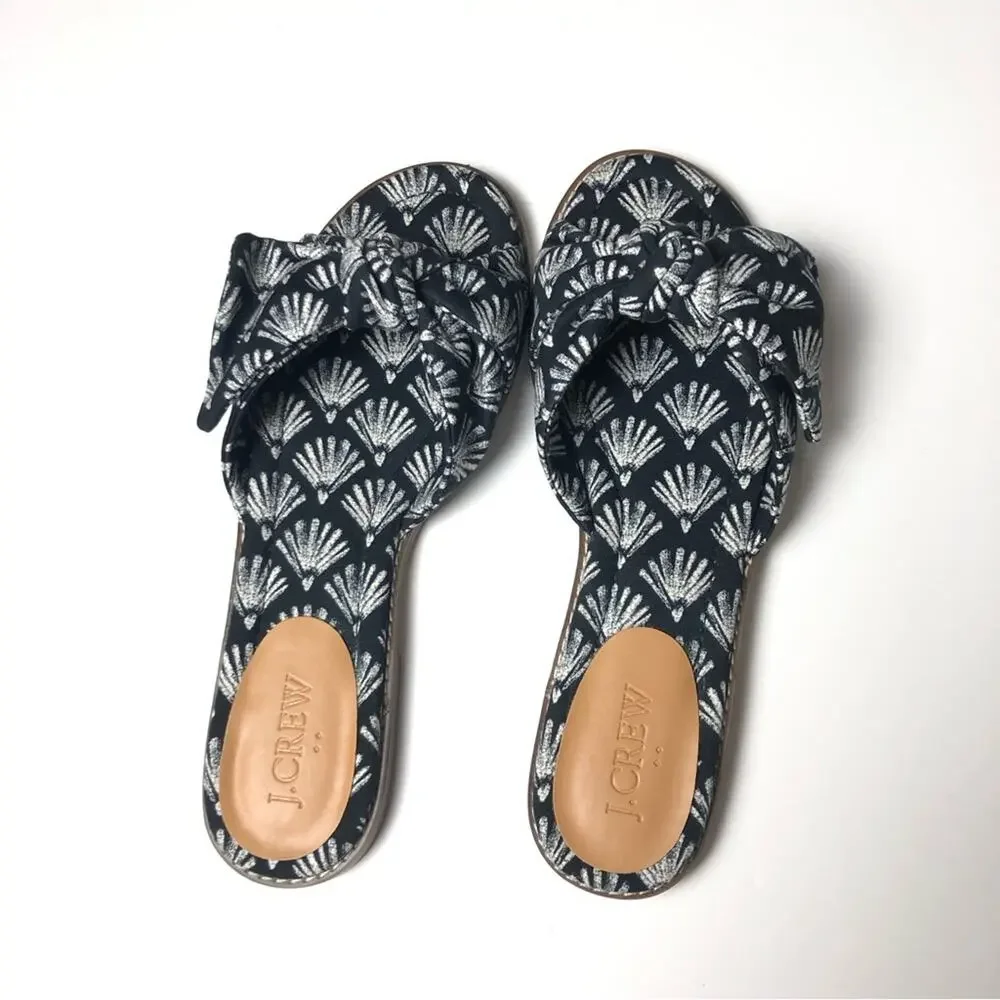 J.Crew Women's Trendy Black and  White Fan Bow  Sandals Sz 7